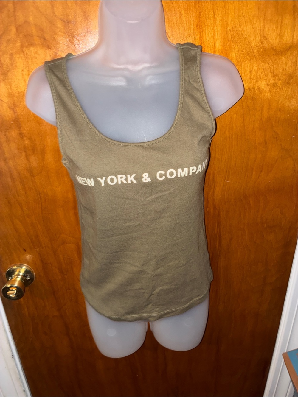 New York & Company Olive Tank Top with White Logo
